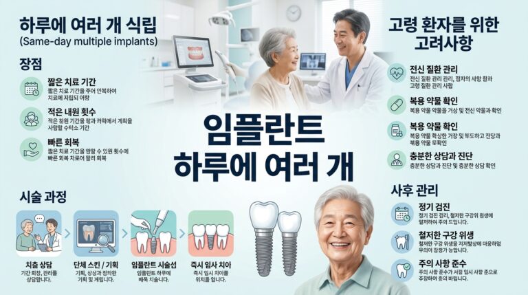 임플란트 하루에 여러 개 동시 식립 고령자 부모님 전신 안전 기준