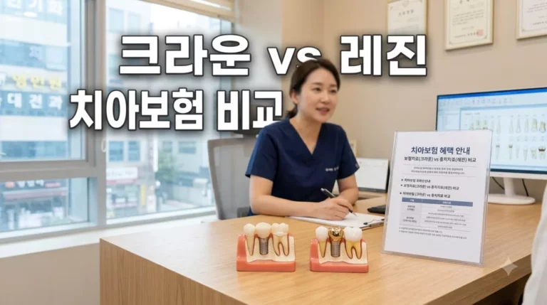 씌우는 크라운 vs 때우는 레진: 치아보험 보존치료 보장 금액 차이와 본인부담금 비교