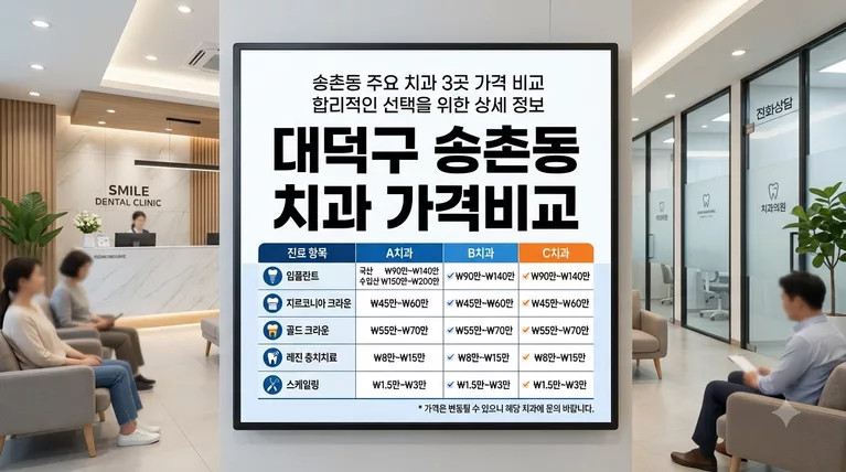 대전광역시 대덕구 송촌동 임플란트 가격 비교, 크라운 재료별 공개가격 정리