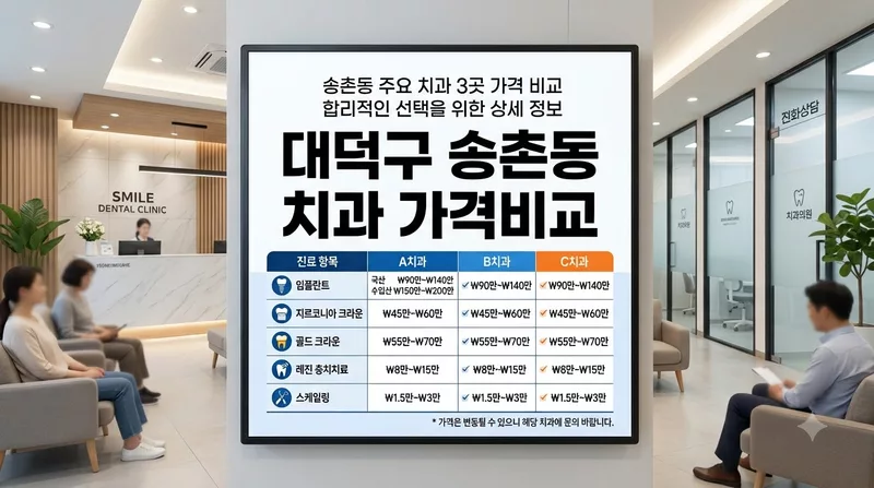 대전광역시 대덕구 송촌동 임플란트 가격 비교, 크라운 재료별 공개가격 정리