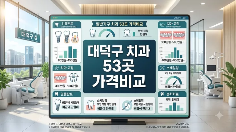 대전광역시 대덕구 치과 53곳 임플란트·크라운 비급여 가격 총정리