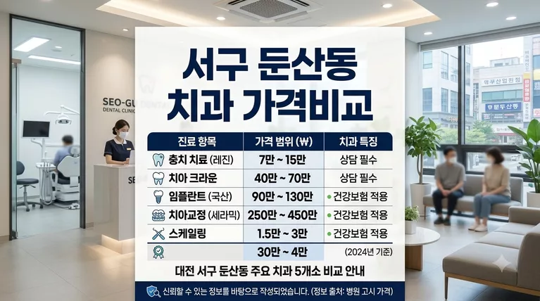 대전광역시 서구 둔산동 치과 공개가격 정리 임플란트 크라운 비교